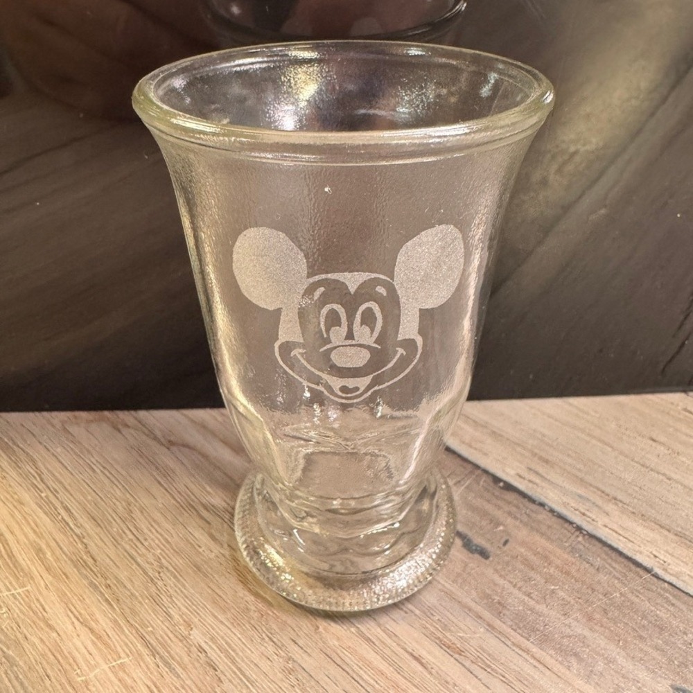 Disney Mickey Mouse Clear Textured Glass Juice Tumbler Frosted Etched‎ 4 inch